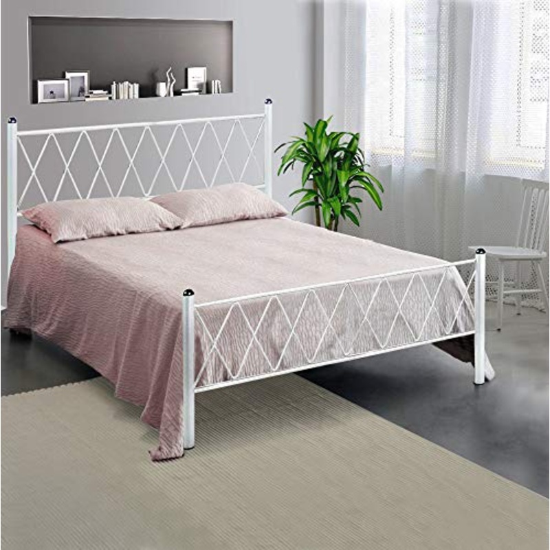 SomnusSana Letto in Ferro Battuto Una piazza e mezza Moderno PIRAMIDE – Prodotto Artigianale Italiano Vari colori da cm 120×190 (Bianco Opaco)