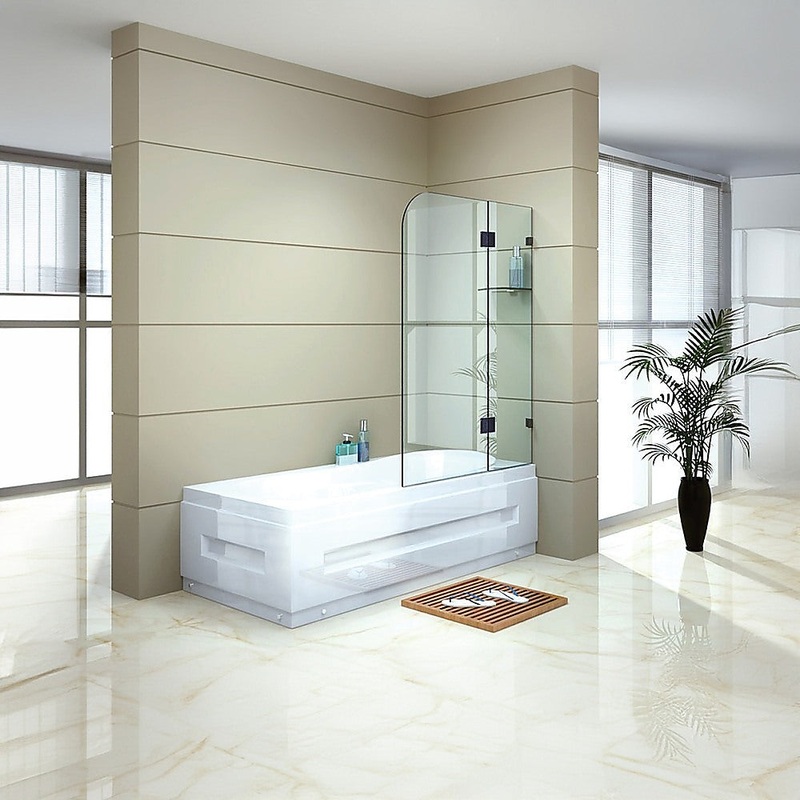 120cm Frameless Glass Bath Screen with Brass Brackets – Chrome