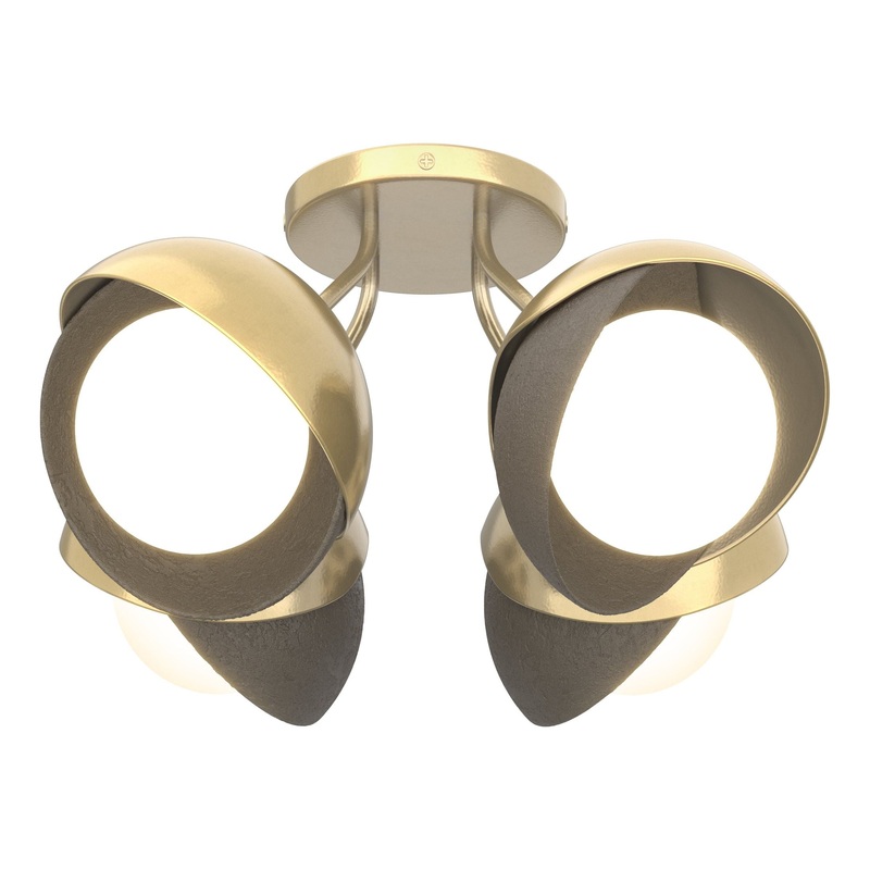 Brooklyn 4-Light Double Shade Semi-Flush Modern Brass Dark Smoke