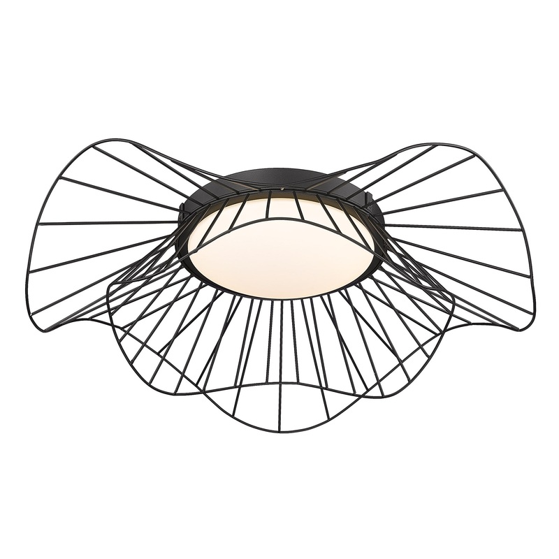 Elena Flush Mount – 24″ in Natural Black with Opal Glass Shade