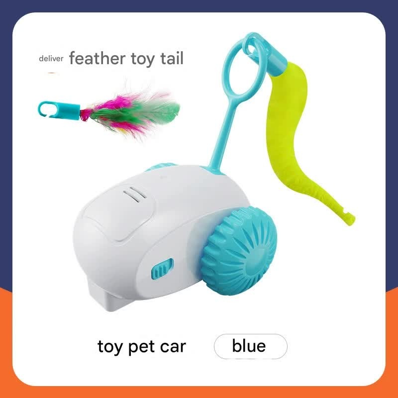 Interactive Smart Cat Toy Car – Automatic Obstacle Avoidance, Feather Tail, USB Rechargeable(blue)