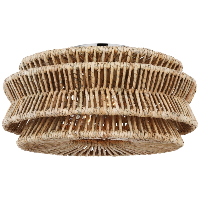 LED Semi-Flush Mount from the Antigua Collection in Polished Nickel And Natural Abaca Finish by Visual Comfort Signature