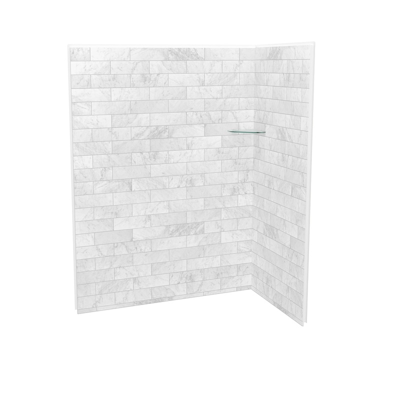 MAAX 107466-307-508 Utile 6036 Composite Direct-to-Stud Two-Piece Corner Shower Wall Kit in Marble Carrara