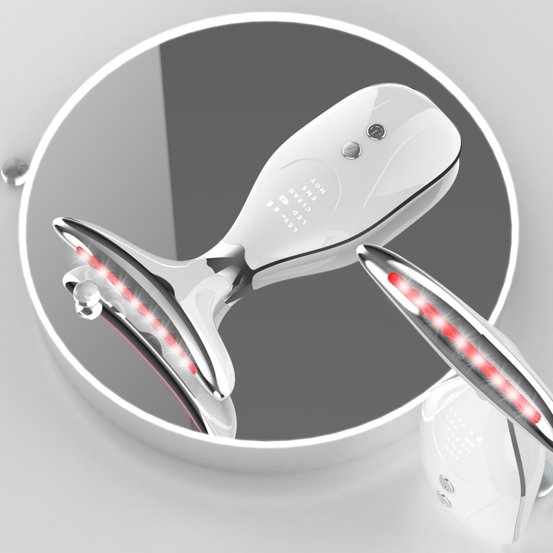 Multi-Function Facial & Neck Massager with LED Light Therapy, EMS & Warm Import – Rechargeable Skin Care Device(White)