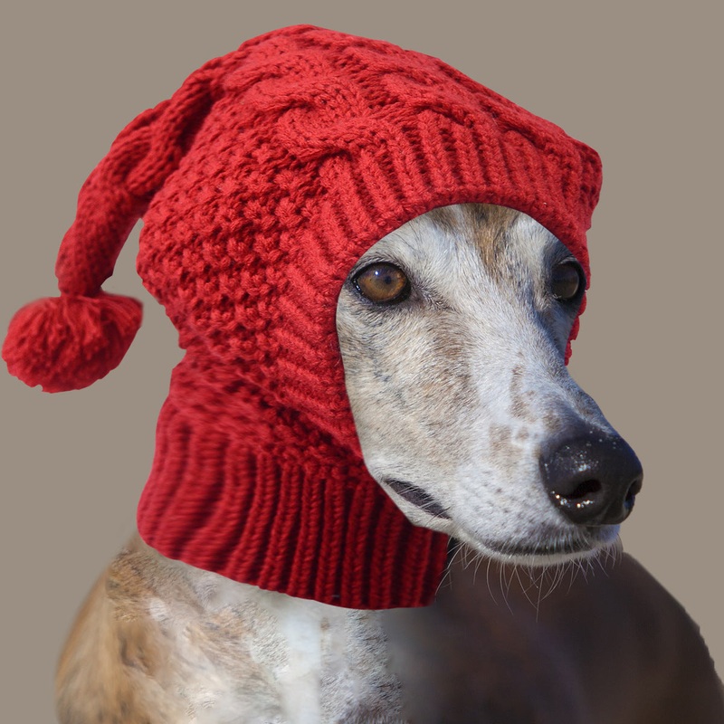 Size L Red Whimsical Knit Dog Hat with Pom-Pom – Cozy Winter Pet Beanie & Snood