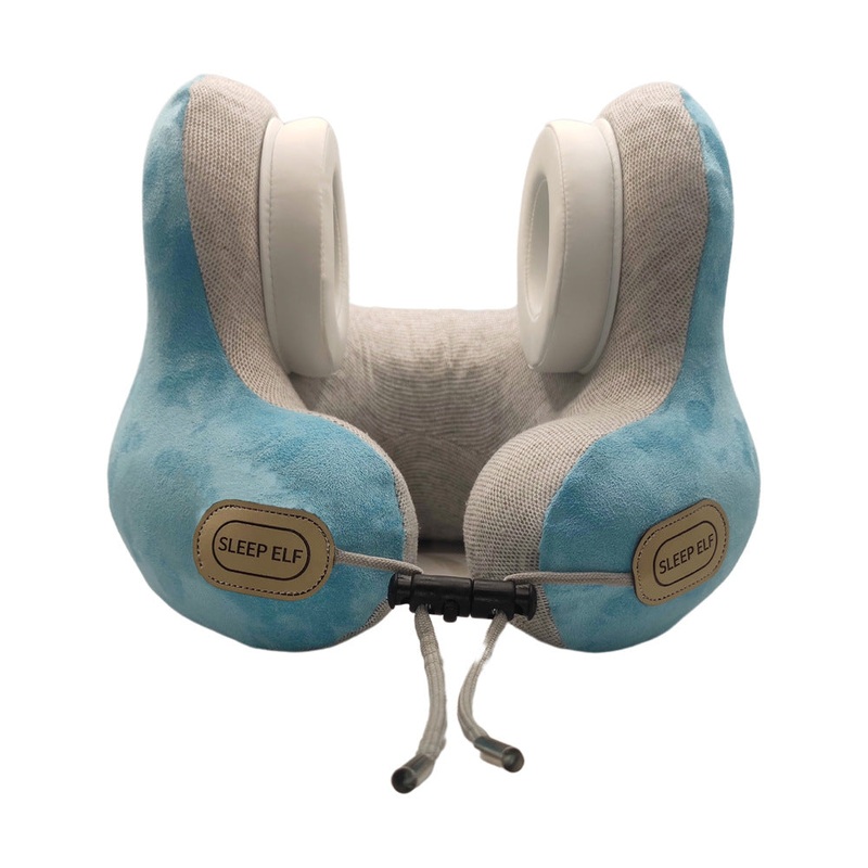 Smart Neck Pillow with Dual Noise Reduction, HIFI Bluetooth Music & Graphene Heating – Sleep Elf” Travel Pillow(Lake blue)”