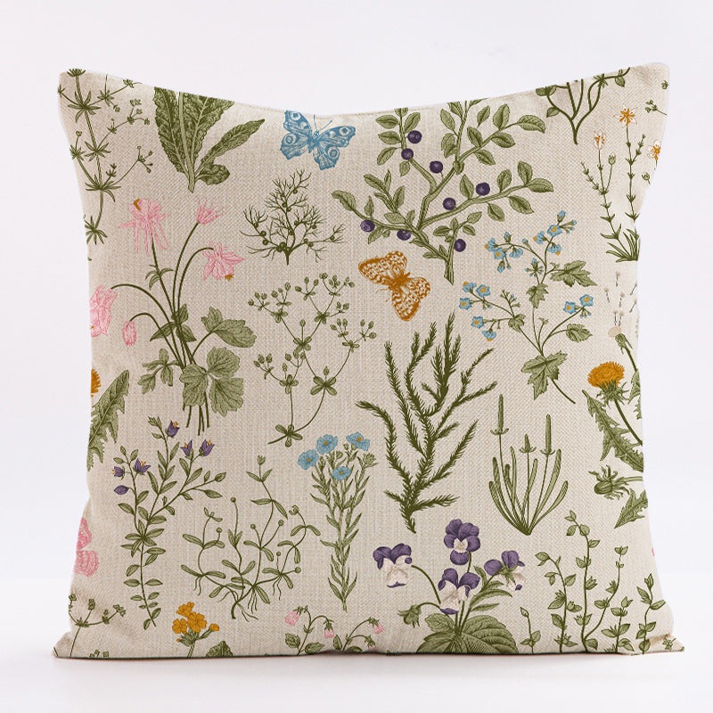 Style 4 Wildflower Linen Pillow Cover – Botanical Print Cushion Case (Three piece set: 45x45cm)