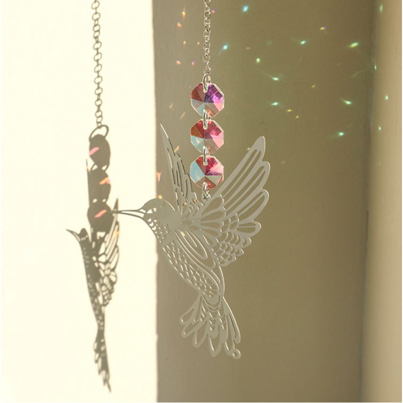 (Style B)2 PCS Hummingbird Metal Suncatcher with Crystal Accents – for Window or Wall Indoor Hanging Ornament