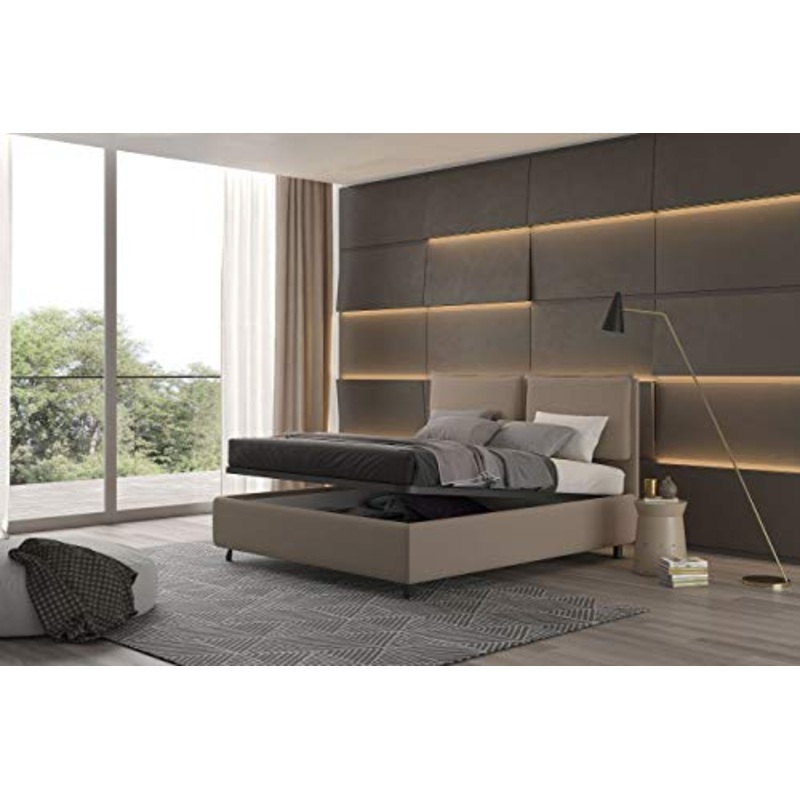 Talamo Italia Letto contenitore matrimoniale Bach, Made in Italy, Struttura in tessuto imbottito, Adatto a materasso 160×190 cm, Tortora