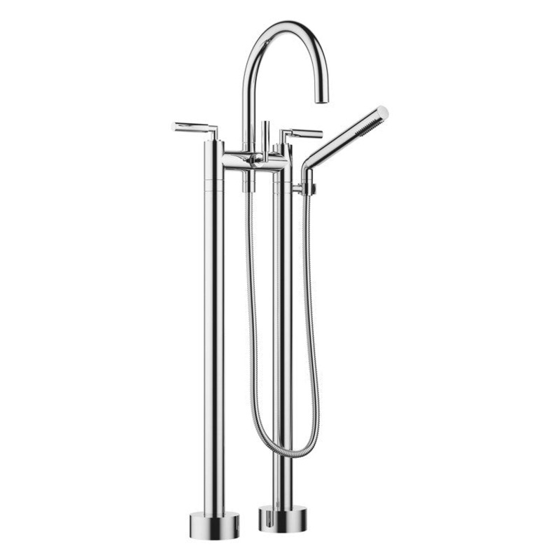 Tub Filler TARA Freestanding Mixer with Handshower 5-7/8 Inch Spread 3 Lever ADA Chrome