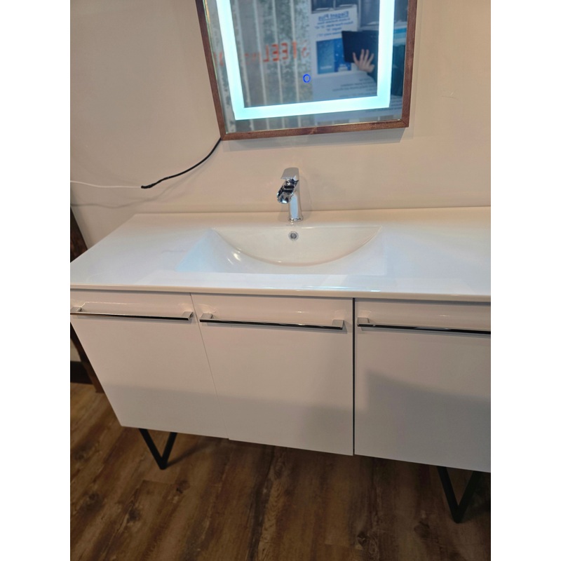 48″ Annecy Bathroom Vanity  White Finish, Sink Top + Chrome Waterfall Faucet
