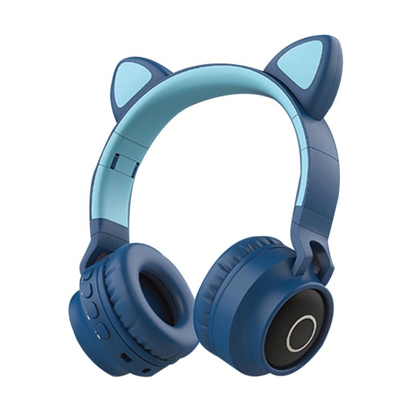 Adorable Cat Ear Wireless Headphones – Bluetooth 5.0, Foldable Design, Glowing RGB LED Lights – Cute Dark Blue Headset