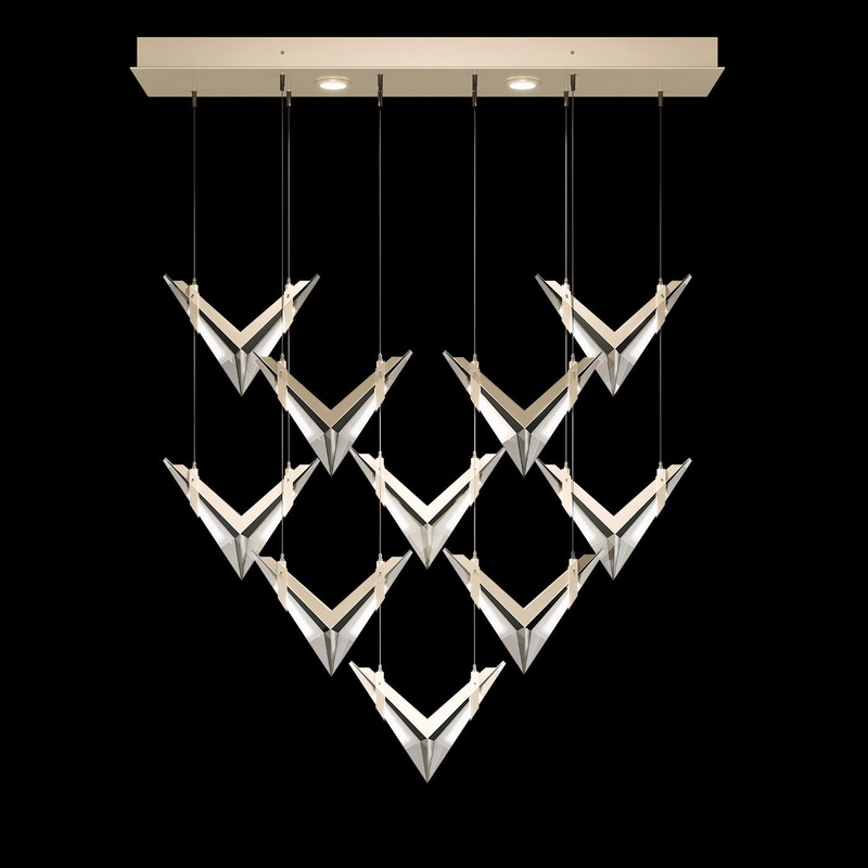 Blade 48″W Rectangular Pendant Champagne/Dark Walnut