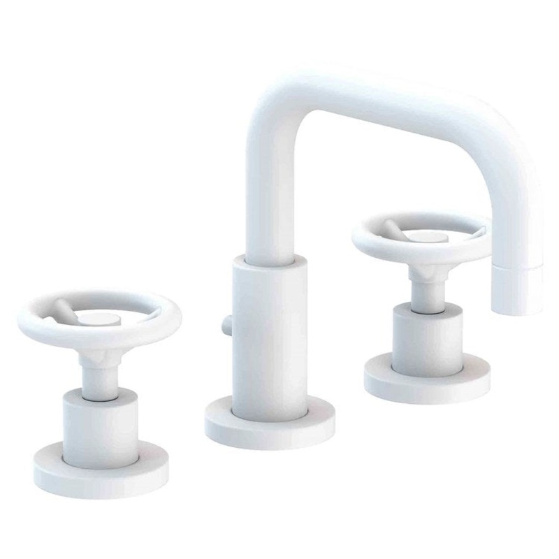 Lavatory Faucet Tyler Widespread 8 to 20 Inch Spread 2 Wheel Matte White 1.2 Gallons per Minute Brass Spout Height 3-9/16 Inch