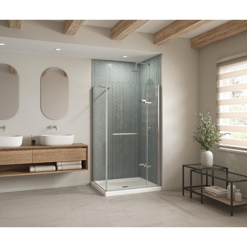 MAAX 420001-543-001-100 B3Square 4832 Acrylic Corner Right Shower Base in White with Anti-slip Bottom with Center Drain