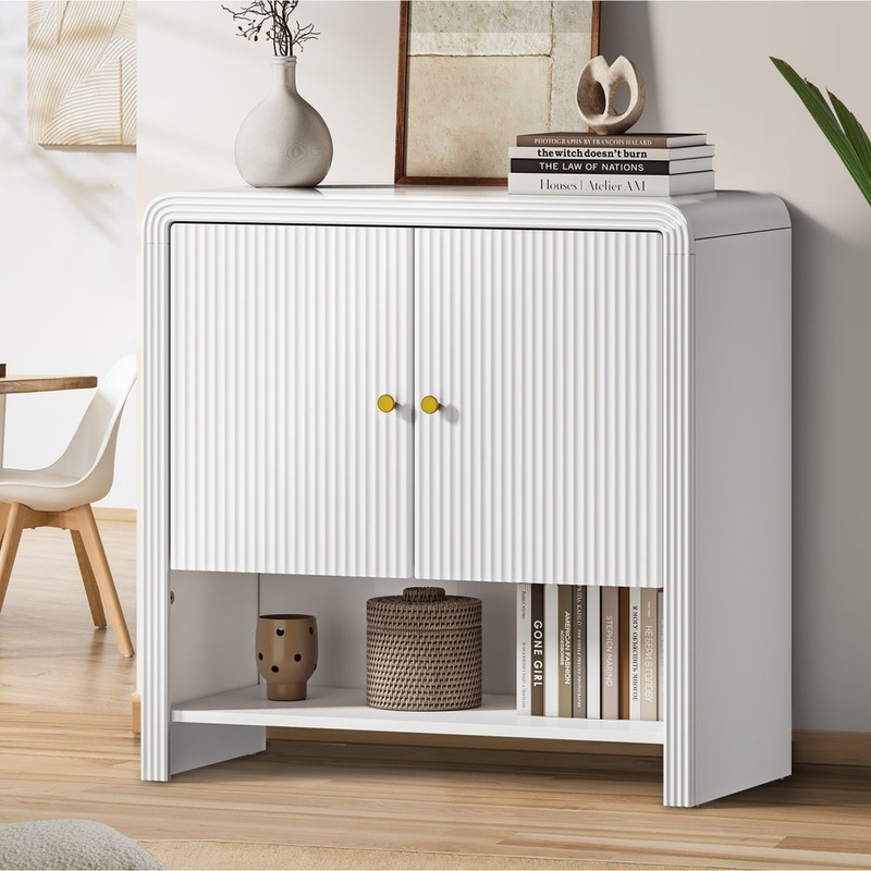 Oikiture Buffet Sideboard Storage Cabinet 2 Doors Cupboard White