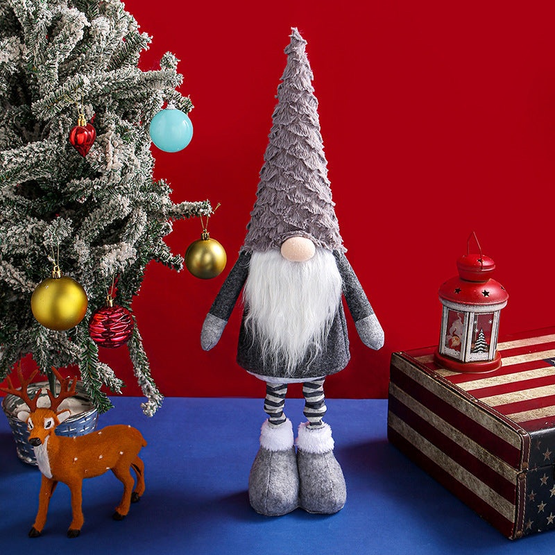 Retractable Leg Christmas Gnome Plush – Adjustable Standing Holiday Decoration(Grey)