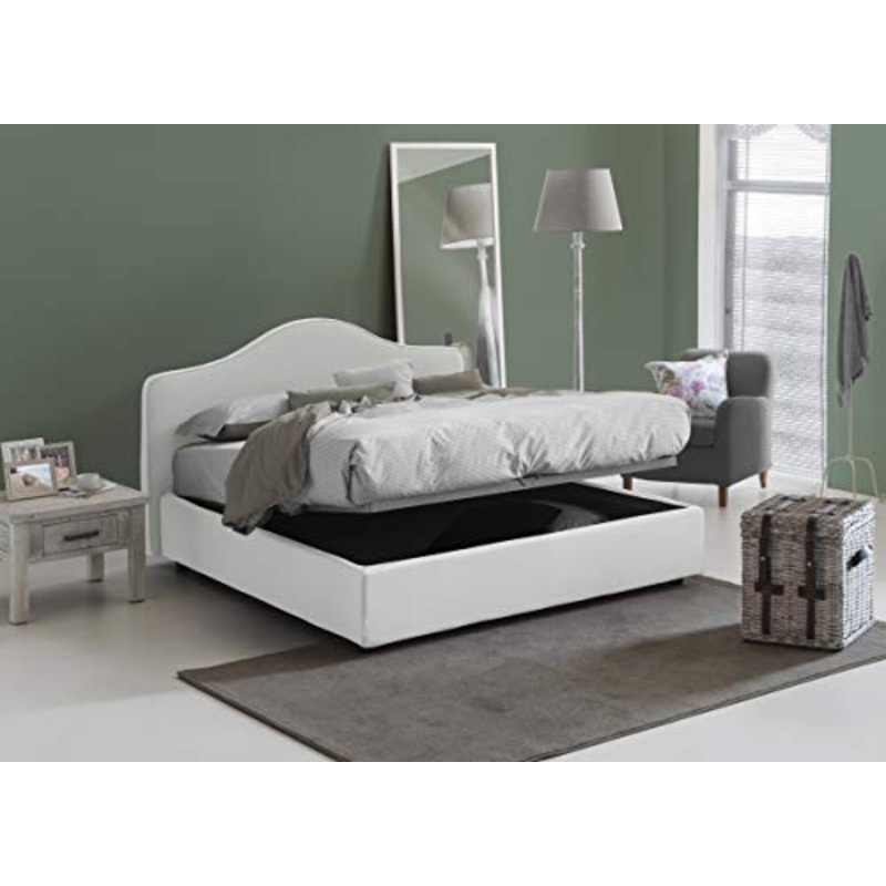 Talamo Italia Letto contenitore Matrimoniale Claudia, Made in Italy, Letto con rivestimento in tessuto, Apertura frontale, adatto per materasso 160×190 cm, Bianco