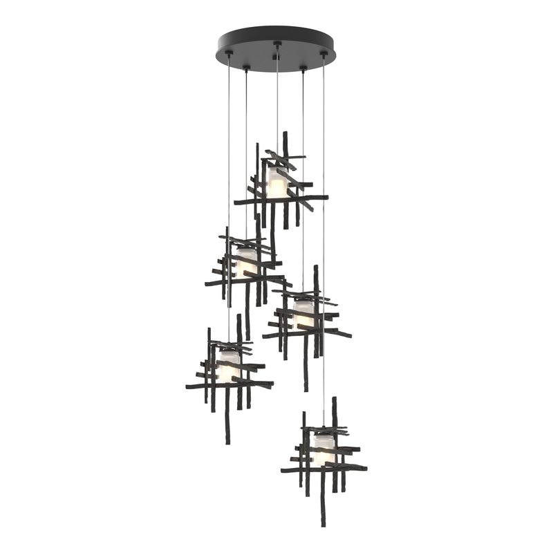 Tura 5-Light Frosted Glass Pendant Black