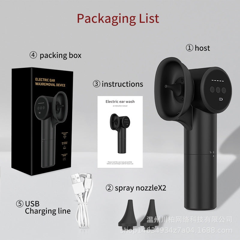 Automatic Electric Ear Wax Removal & Irrigation System – 5 Modes, USB-C, Hot Air Drying(black)