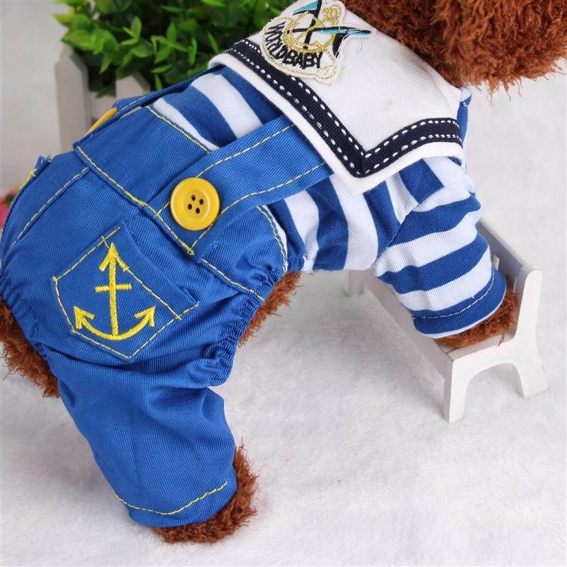 Blue Cute Sailor Dog Outfit – Striped Shirt & Anchor Overalls for Small Dogs (Size : XXL )