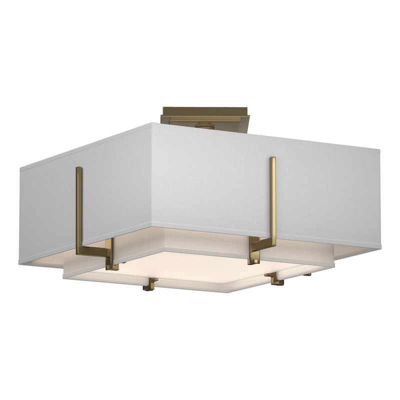 Exos Square Small Double Shade Semi-Flush Modern Brass Natural Anna Inner Shade & Natural Anna Outer Shade