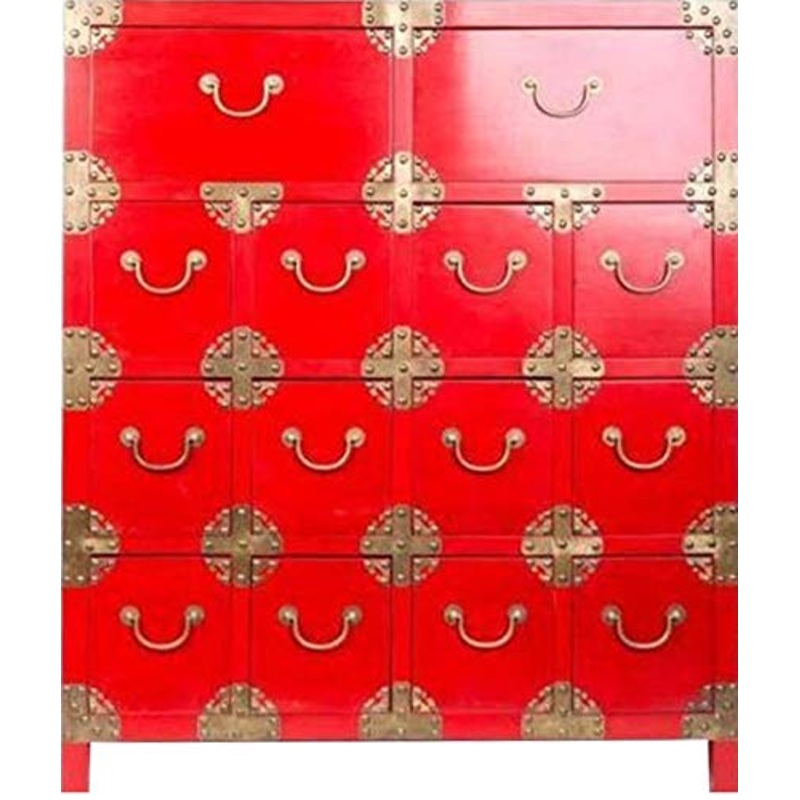 Fine Asianliving Cassettiera Cinese con 14 Cassetti Rossa