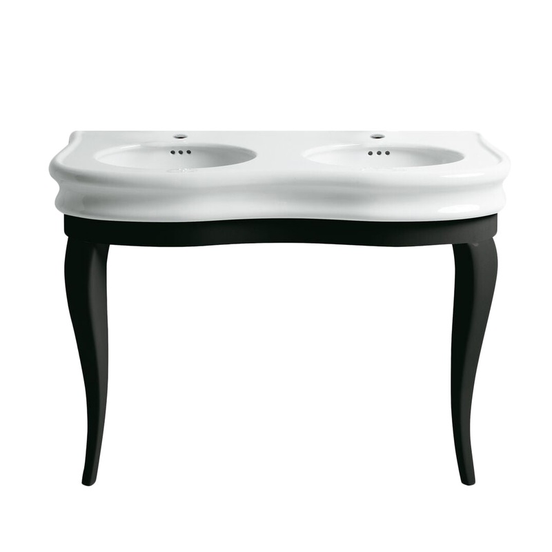 Isabella Collection Large Console with integrated oval bowls, Overflow and Black Wooden Leg Support
