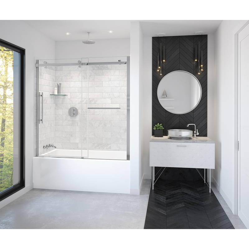 MAAX 138485-900-084-000 Vela 56 -59 x 59 in. 8 mm Sliding Tub Door with Towel Bar for Alcove Installation with Clear glass in Chrome