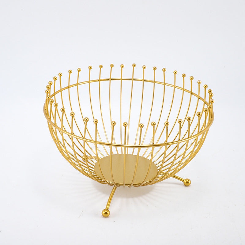 Small Feet Gold Modern Metal Wire Fruit Basket Bowl – Countertop Storage for Fruit & Snacks