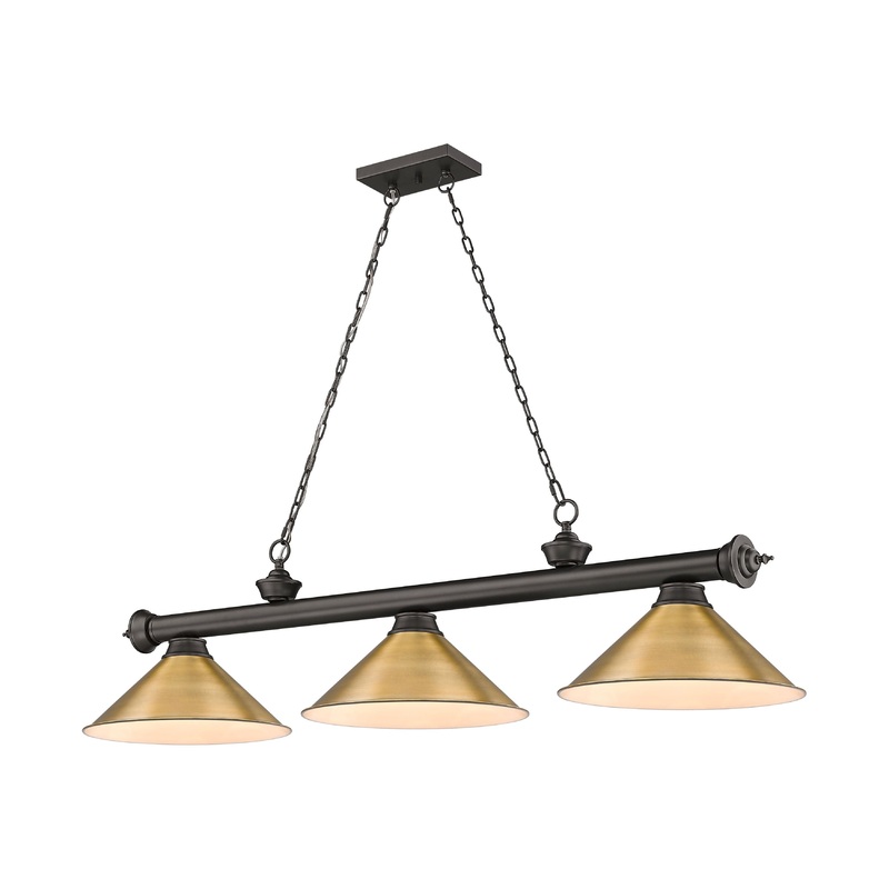 Cordon 3-Light Billiard Bronze Cone Rubbed Brass Steel