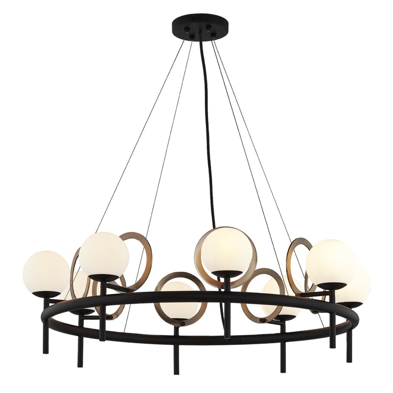 Eight Light Chandelier from the Halo Collection in Matte Black w/ Brass Finish by Justice Designs
