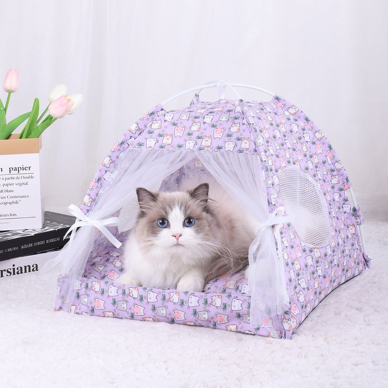 L 50*50CM 15 Catties Within The Pet Purple Cat Cooling Summer Pet Tent – Portable Foldable Breathable Outdoor Cat House Shelter