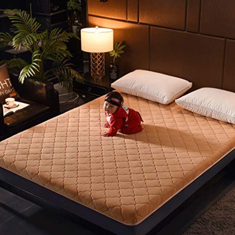 LJ Materasso Addensato Antiscivolo Doppio dormitorio per Studente Singolo per Soggiorno Tappetino per Camera da Letto Tappetino Traspirante (Colore : Cammello, Dimensioni : 90x200cm)