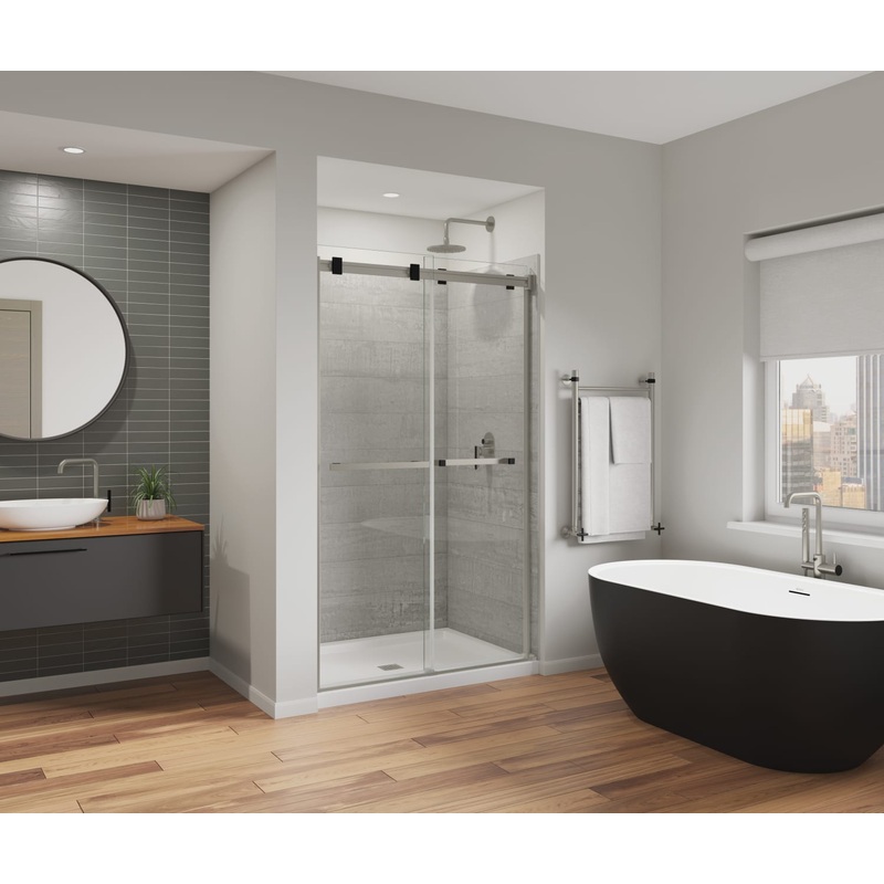 MAAX 136956-810-289-000 Duel Alto 44-47 X 78 in. 8mm Bypass Shower Door for Alcove Installation with GlassShield glass in Brushed Nickel & Matte Black