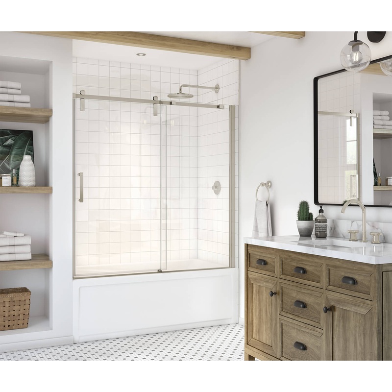 MAAX 137682-900-305-000 Outback 55  – 58 1/2 x 57 in. 8mm Sliding Tub Door for Alcove Installation with Clear glass in Brushed Nickel