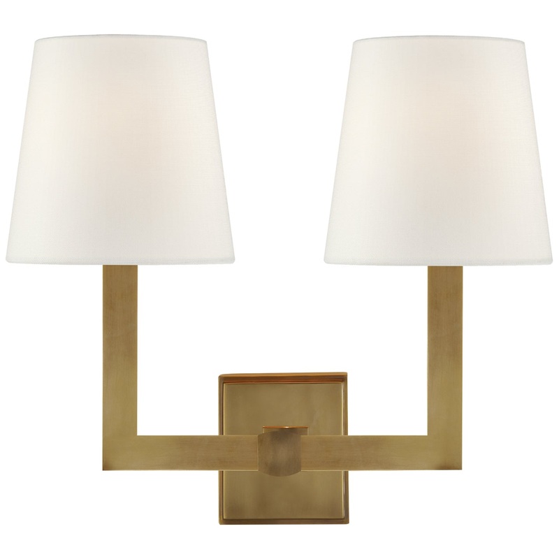 Two Light Wall Sconce from the Square Tube Collection in Hand-Rubbed Antique Brass Finish by Visual Comfort Signature