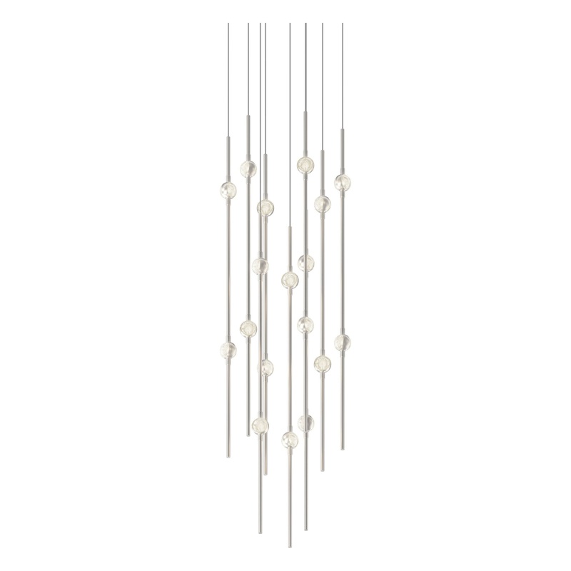 Aries 12″ Round LED Pendant Satin Nickel with Clear Faceted Acrylic 2700K 10′ Adjustable Cord