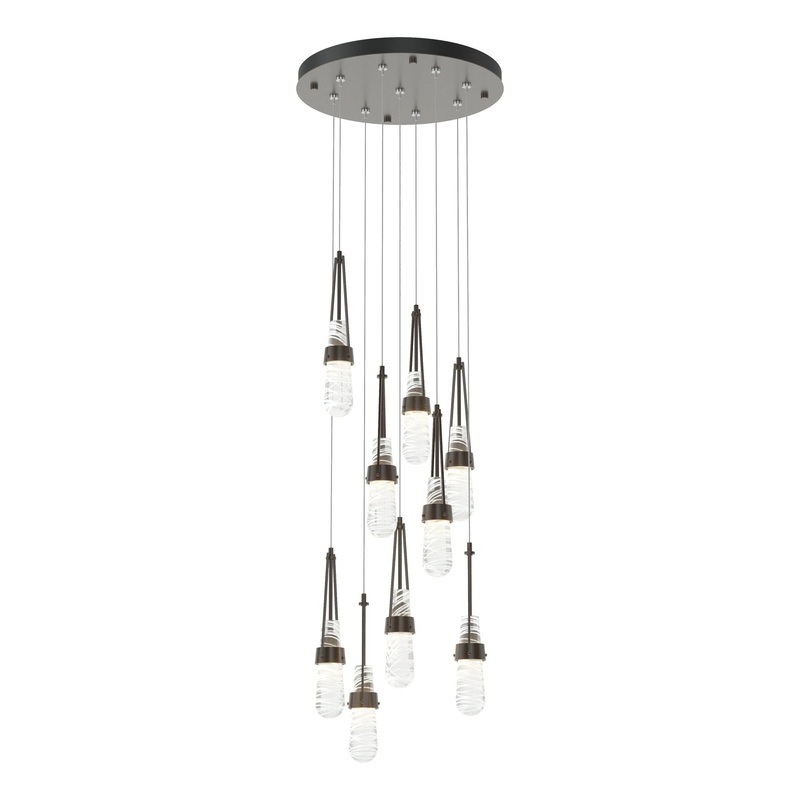 Link 9-Light Blown Glass Pendant Oil Rubbed Bronze Clear Glass with White Threading (YJ)