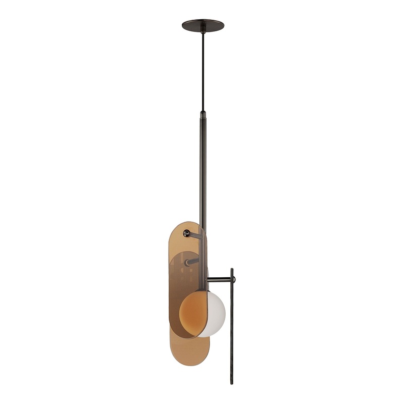 Megalith Cord Hung LED Pendant Gunmetal Amber Glass