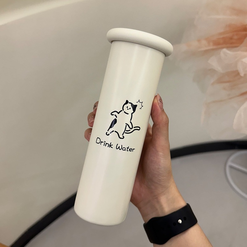 Mini Insulated Coffee Cup – 316 Stainless Steel, Portable & Stylish – White Kitten (300ml)