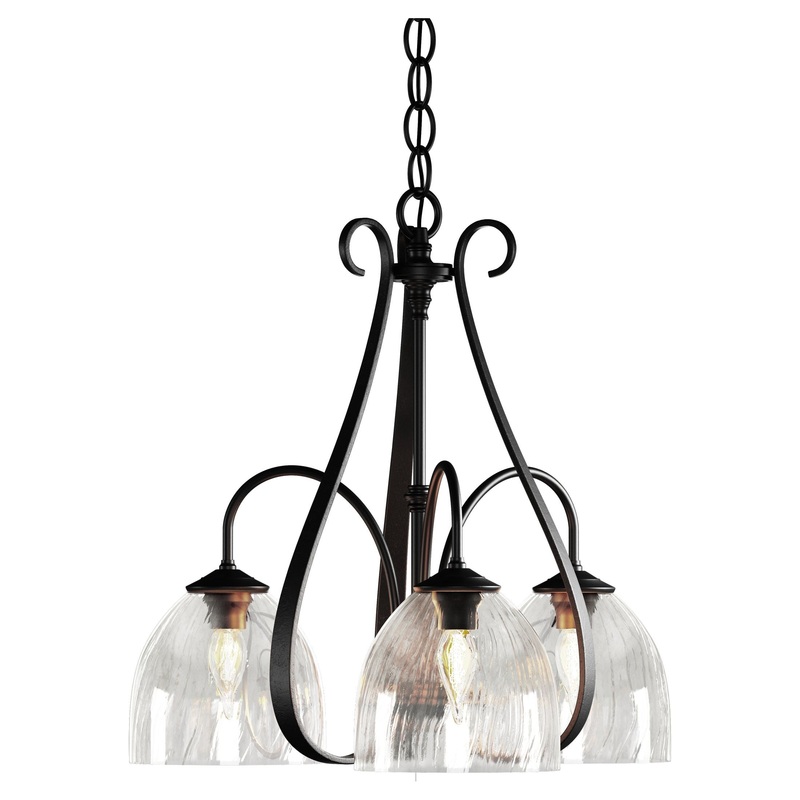 Sweeping Taper 3-Arm Chandelier Black Water Glass (LL)