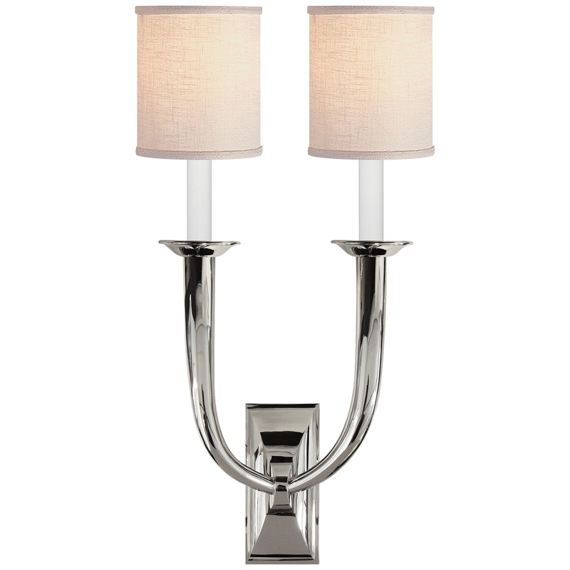 Two Light Wall Sconce from the French Deco Horn Collection in Polished Nickel Finish by Visual Comfort Signature
