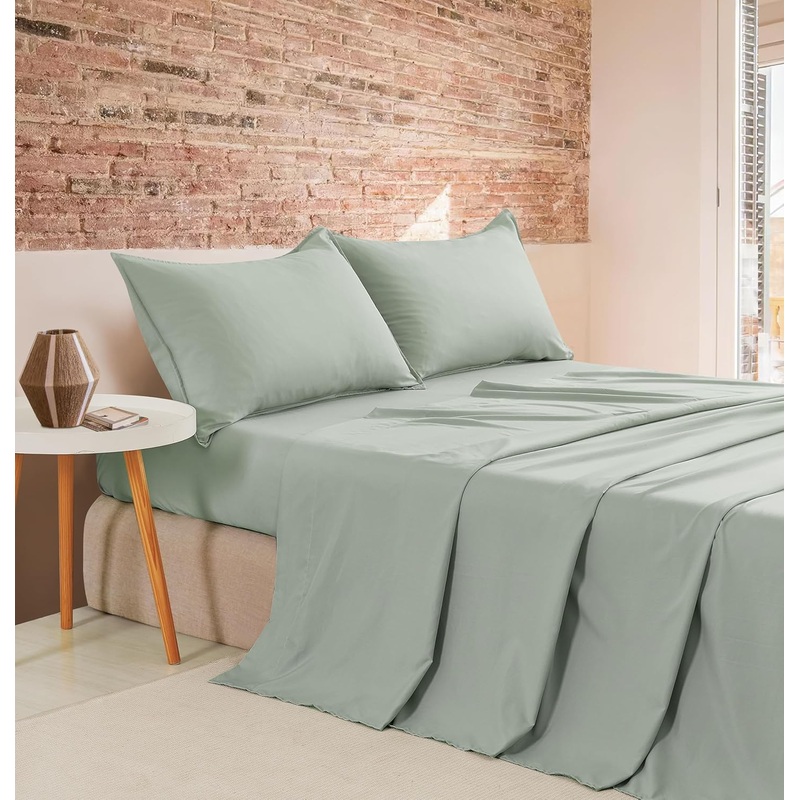 Vintage Washed Microfibre Sheet Set (Sage, Queen)