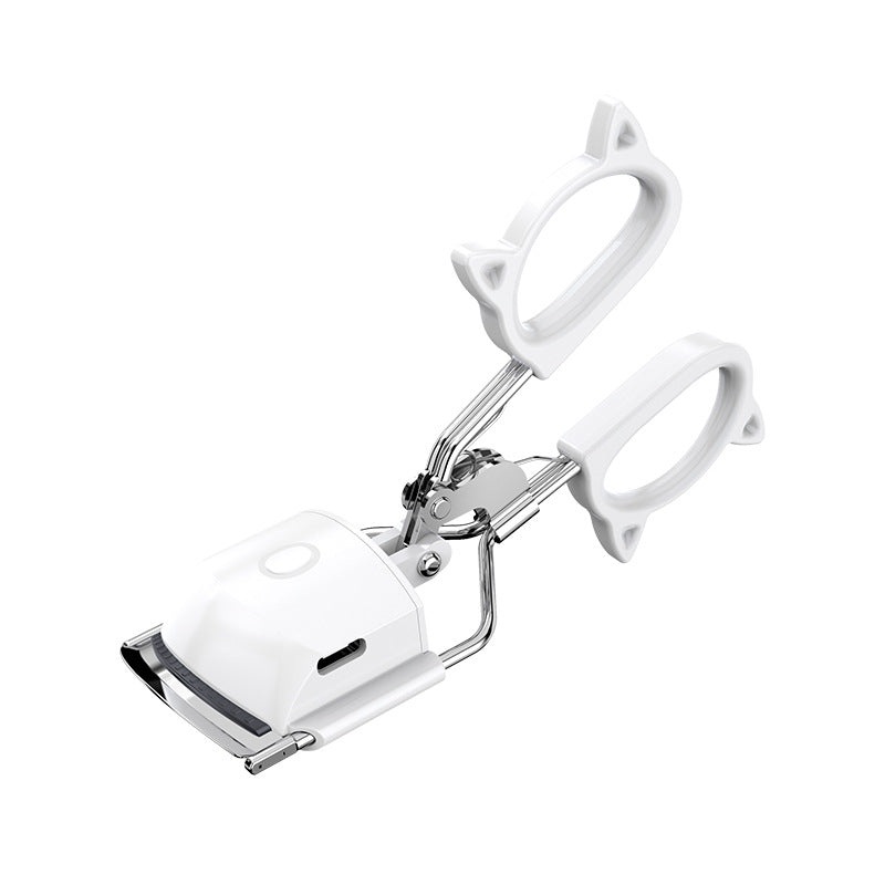 White USB-C Rechargeable Heated Eyelash Curler – Gentle Long-Lasting Lift with 2 Temperature Modes & Cute Cat Ear Design