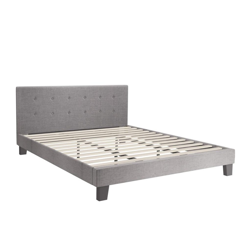 Bed Frame King Size Wooden Fabric Grey