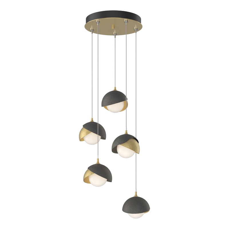 Brooklyn 5-Light Double Shade Pendant Modern Brass Natural Iron