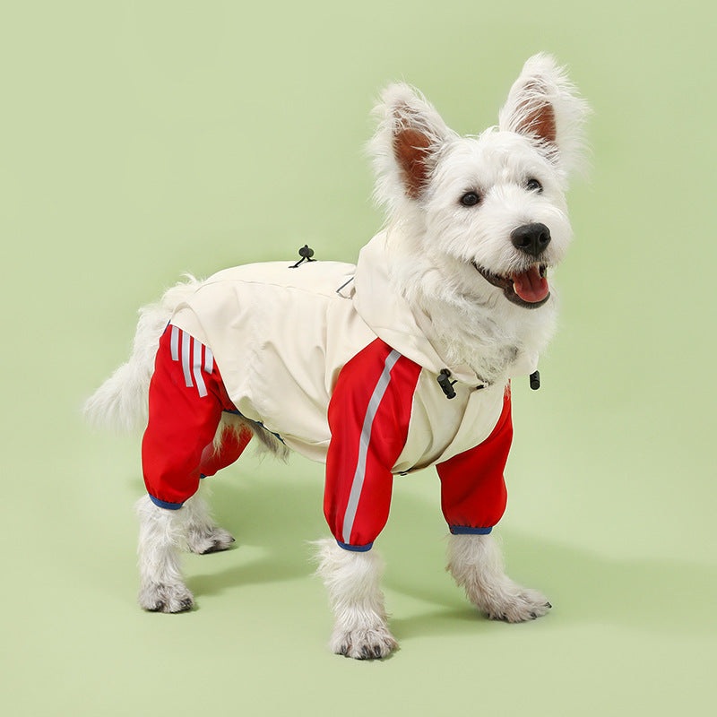Colorblock (Beige red) Dog Raincoat – Waterproof with Hood and Reflective Strips (Size XL)