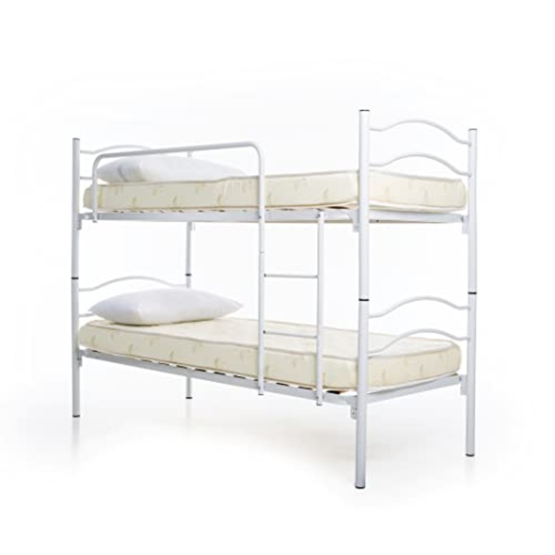 DOLCI SOGNI Letto a Castello per Adulti e Bambini 205×80 cm Altezza 150 cm, Colore Bianco, Letti a Castello con 2 Rete Letto Singolo 80×190, 2 Materasso Singolo 80×190 Waterfoam, 2 Cuscini Anallergici