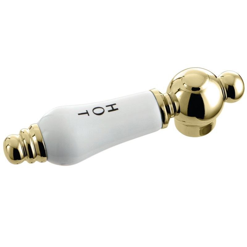 KSH3602PLH Hot Porcelain Lever Handle, Polished Brass